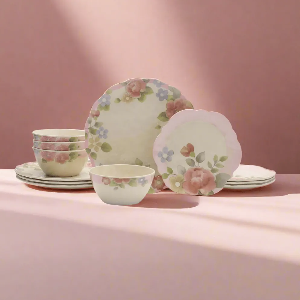 Tea Rose Outdoor Melamine Dinnerware Set