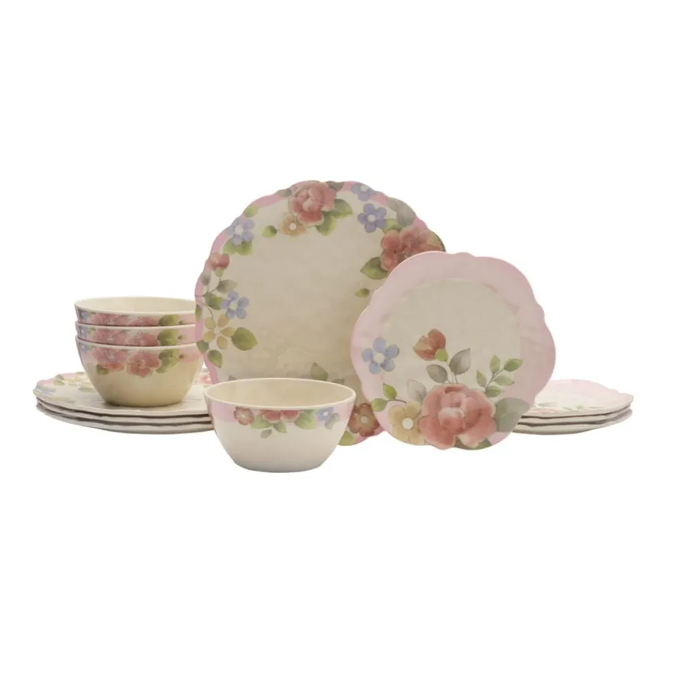 Tea Rose Outdoor Melamine Dinnerware Set