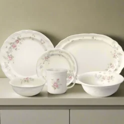 Tea Rose 32 Piece Dinnerware Set Service for 8 with Serveware