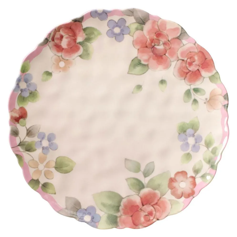 Tea Rose Set of 4 Outdoor Melamine Dinner Plates