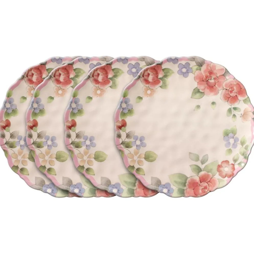 Tea Rose Set of 4 Outdoor Melamine Dinner Plates
