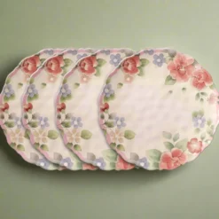 Tea Rose Set of 4 Outdoor Melamine Dinner Plates