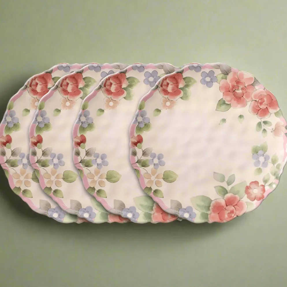 Tea Rose Set of 4 Outdoor Melamine Dinner Plates