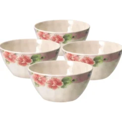 Tea Rose Set of 4 Outdoor Melamine Cereal Bowls