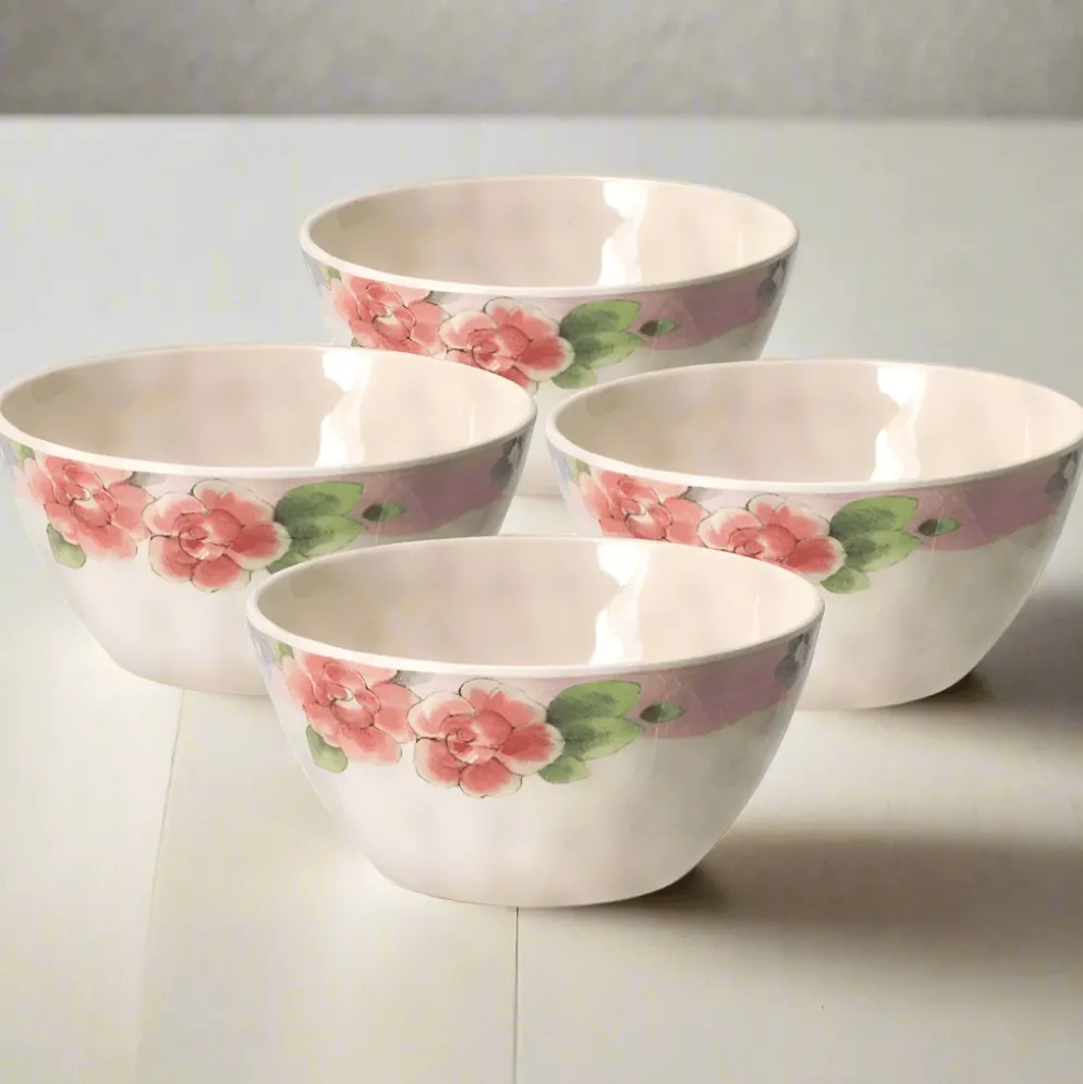 Tea Rose Set of 4 Outdoor Melamine Cereal Bowls