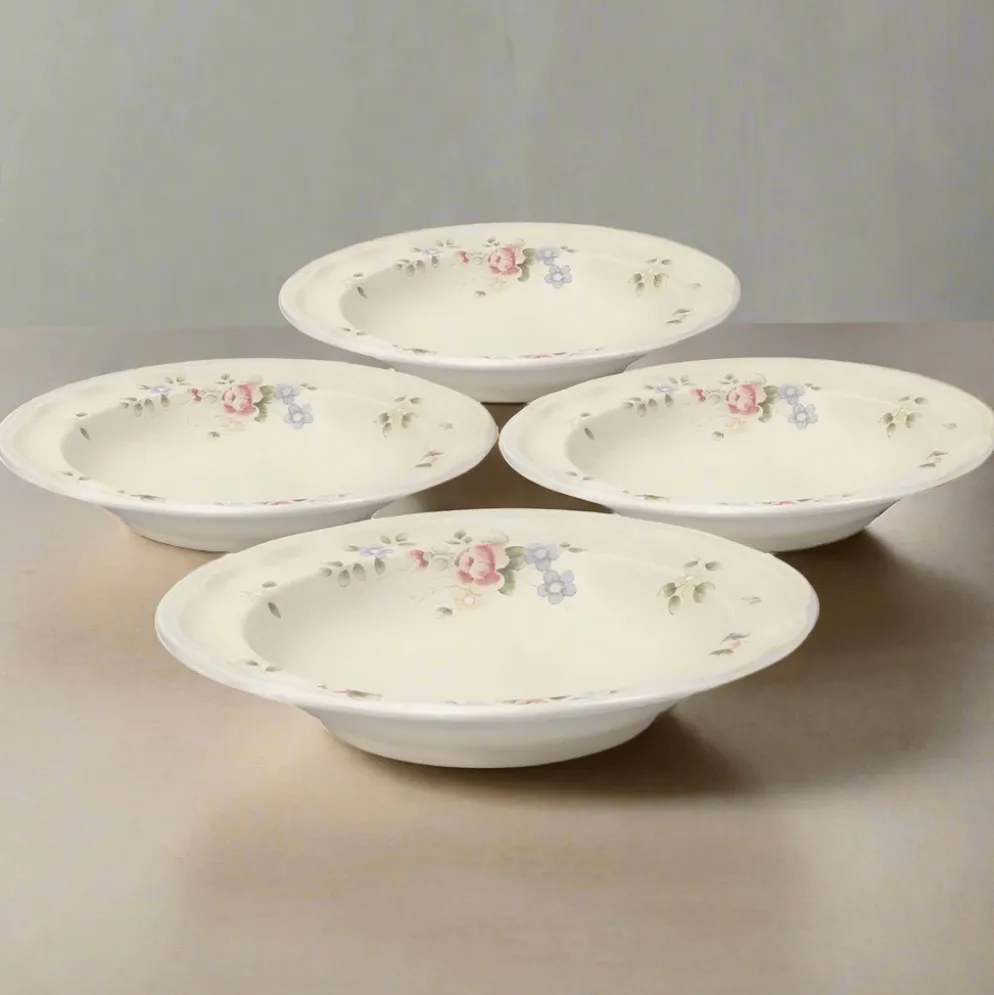 Tea Rose Set of 4 Rim Soup Bowls