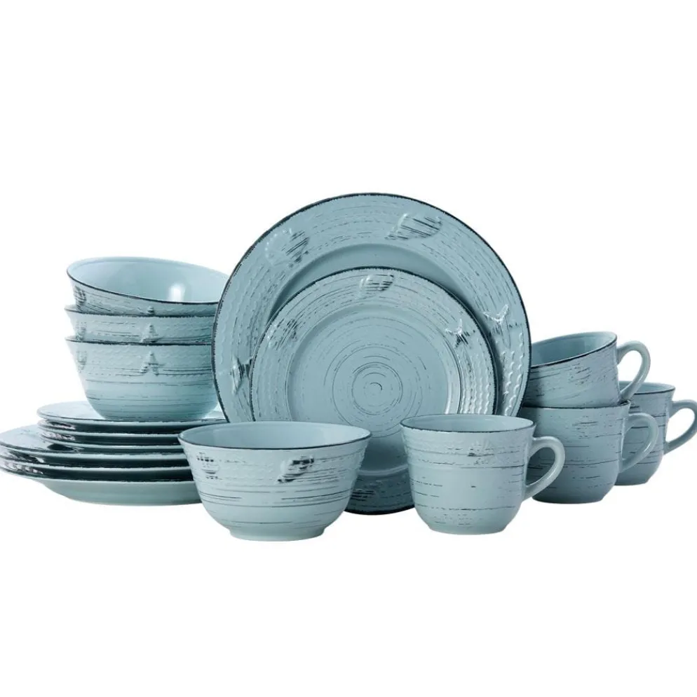 Trellis Coastal Teal 16 Piece Dinnerware Set, Service for 4