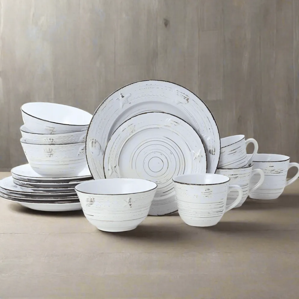 Trellis Coastal White 16 Piece Dinnerware Set, Service for 4