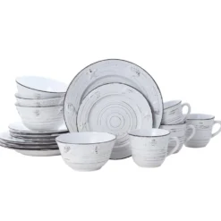 Trellis Coastal White 16 Piece Dinnerware Set, Service for 4