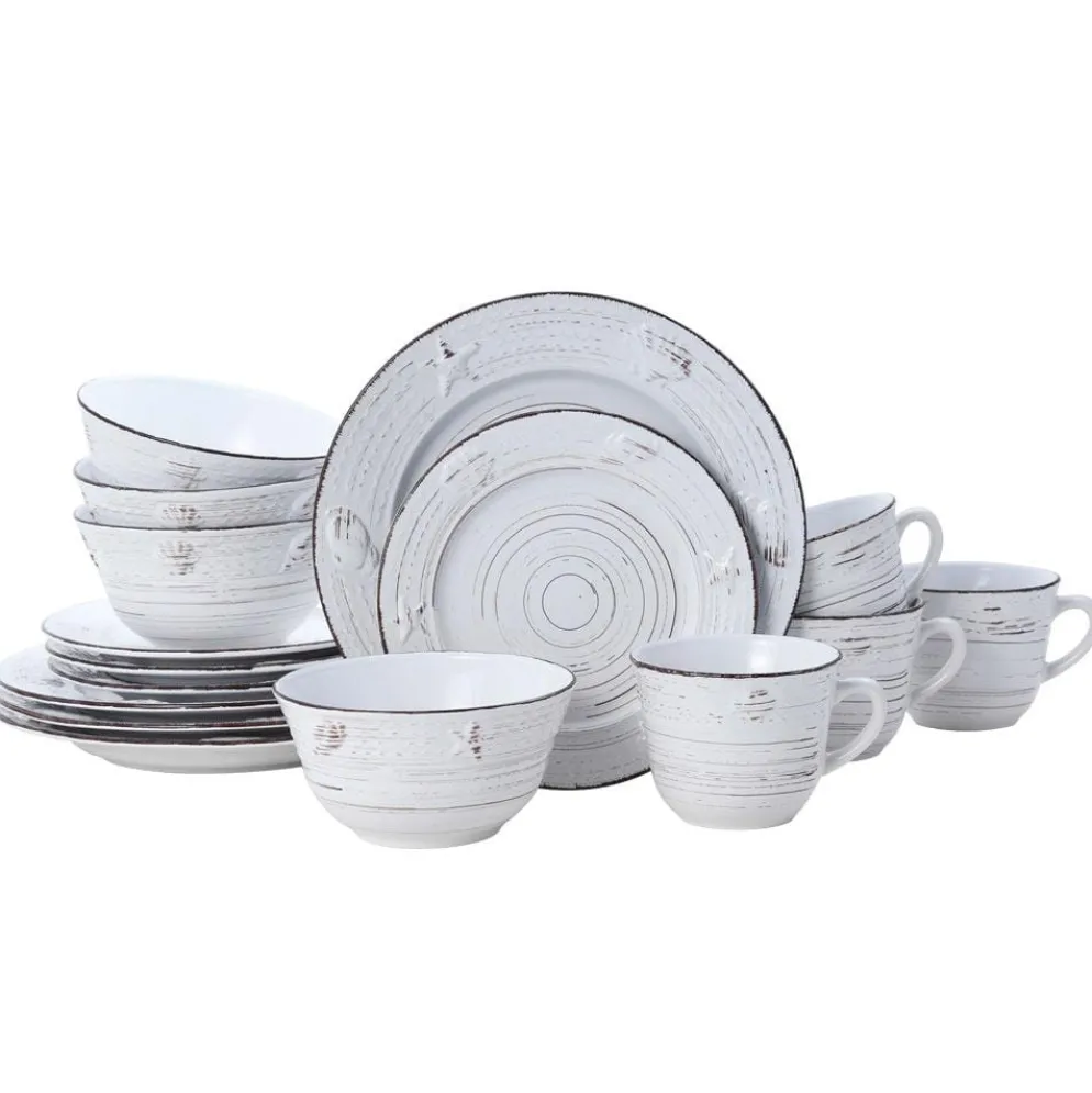 Trellis Coastal White 16 Piece Dinnerware Set, Service for 4