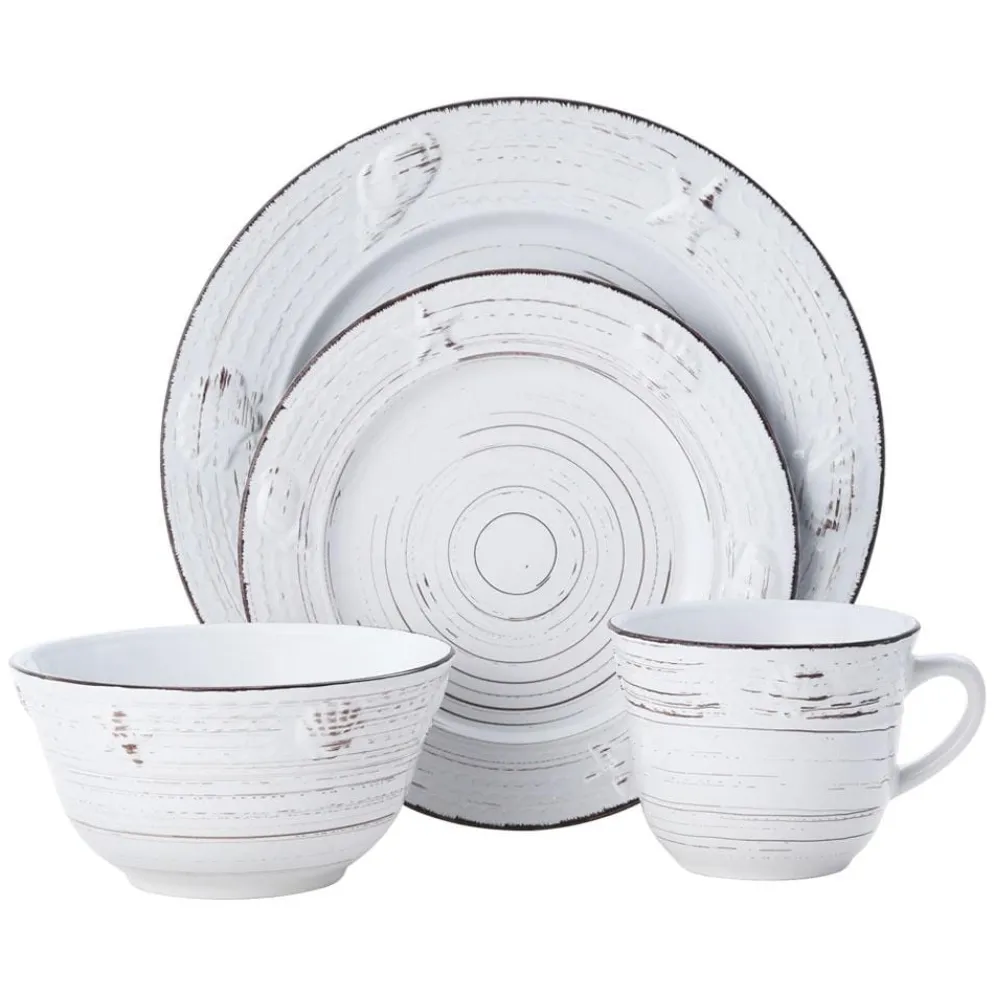 Trellis Coastal White 16 Piece Dinnerware Set, Service for 4