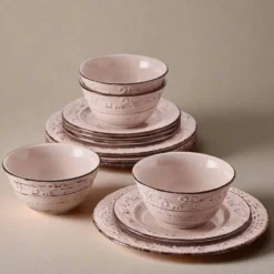 Trellis Pink 12 Piece Dinnerware Set, Service for 4