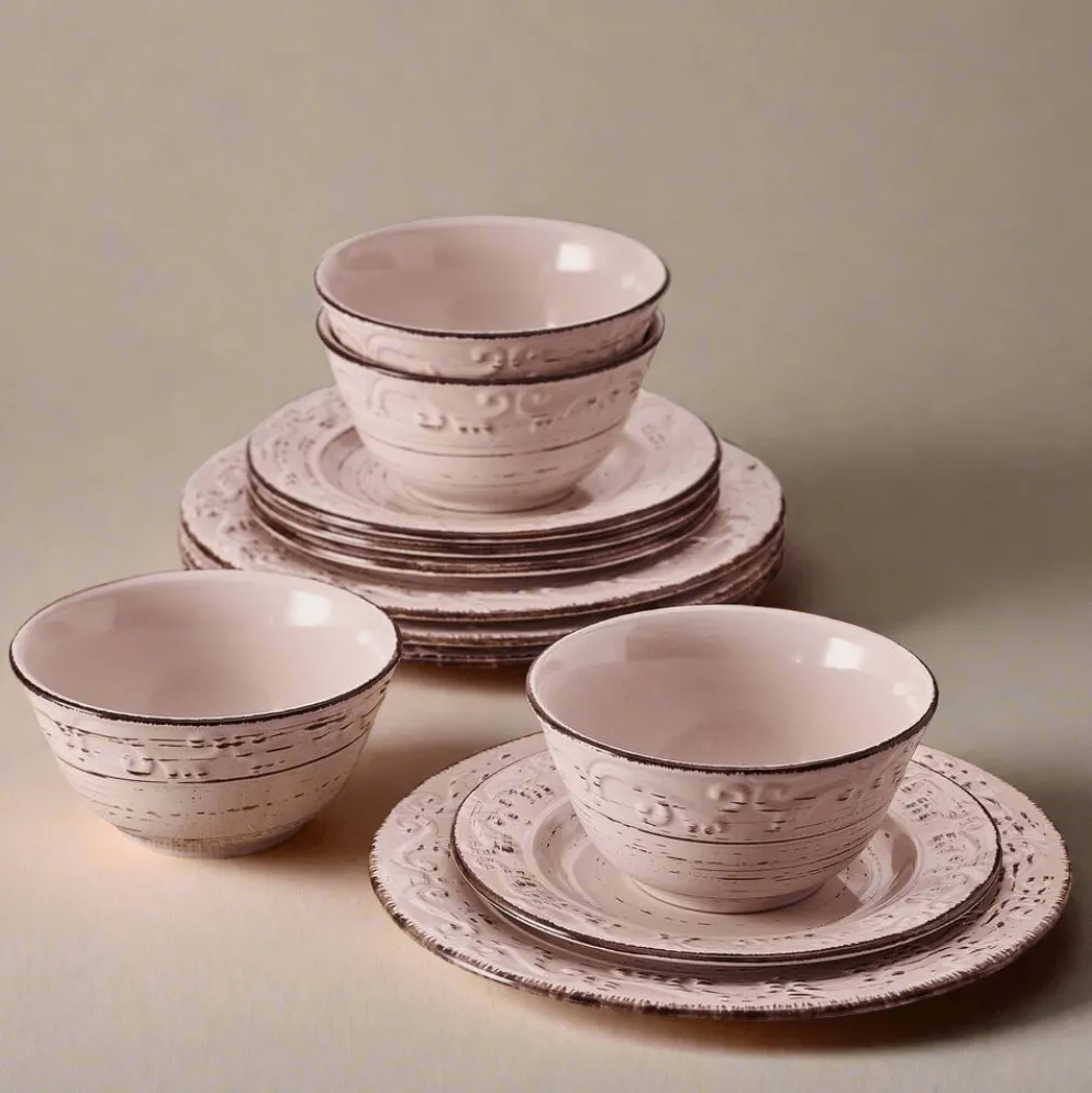 Trellis Pink 12 Piece Dinnerware Set, Service for 4