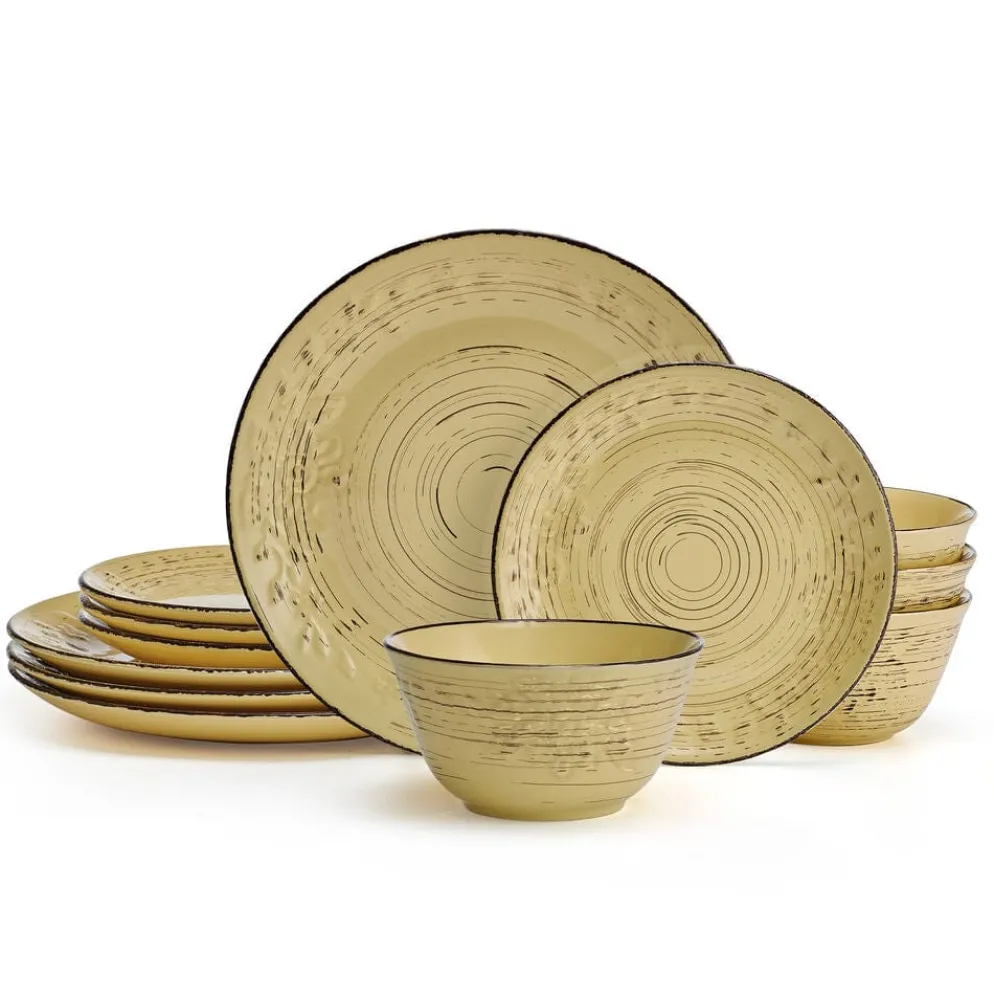 Trellis Sunflower 12 Piece Dinnerware Set, Service for 4