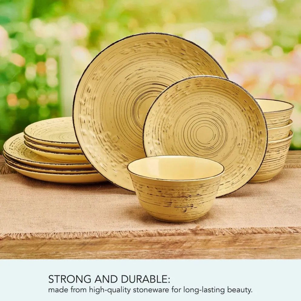 Trellis Sunflower 12 Piece Dinnerware Set, Service for 4