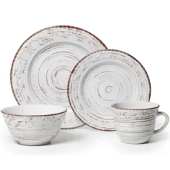 Trellis White 16 Piece Dinnerware Set, Service for 4