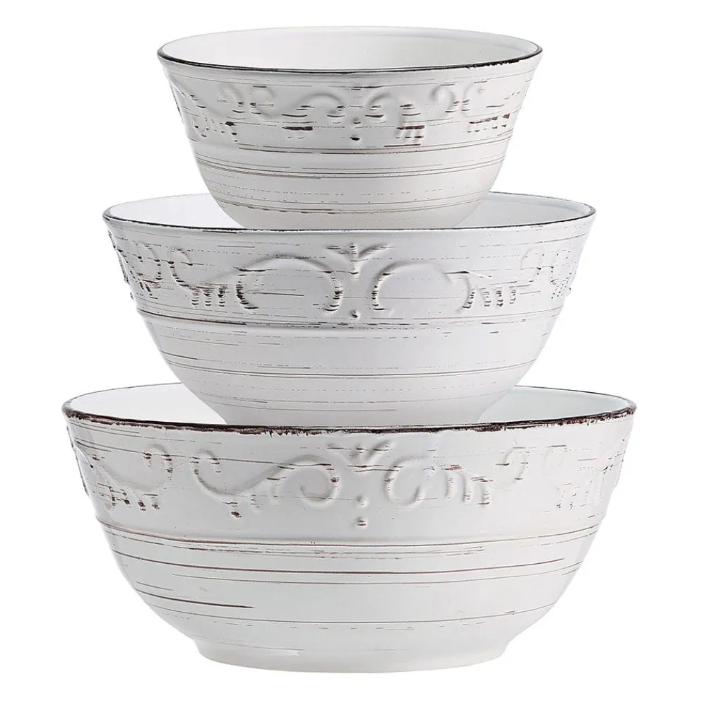Trellis White Set of 3 Serving Bowls