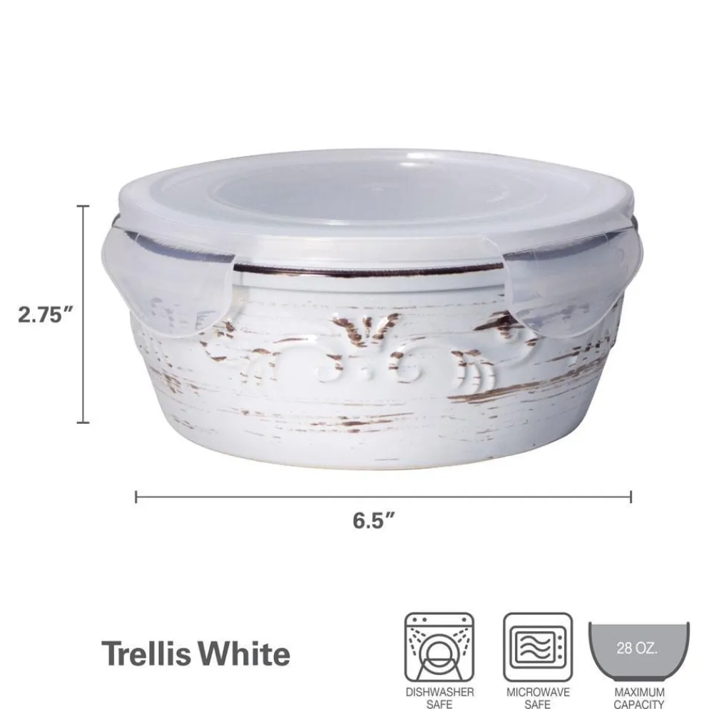 Trellis White Storage Bowl with Lid