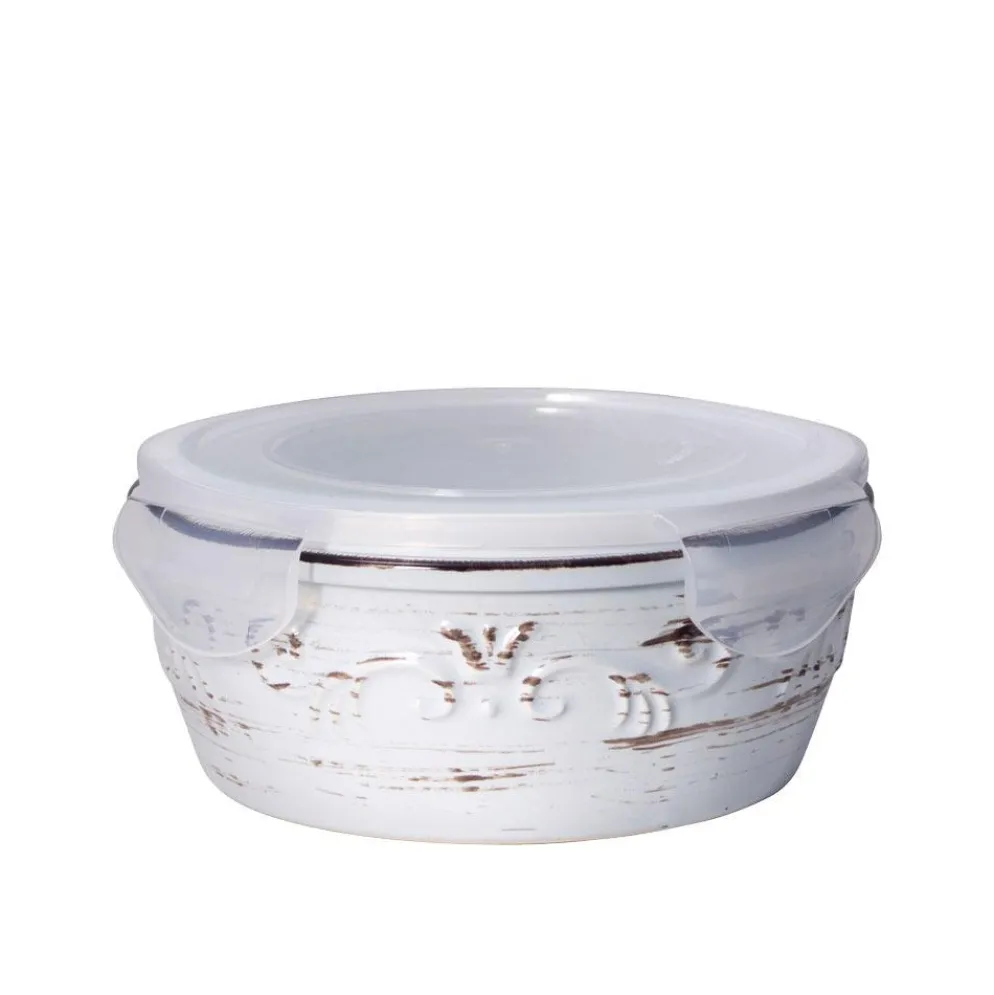 Trellis White Storage Bowl with Lid