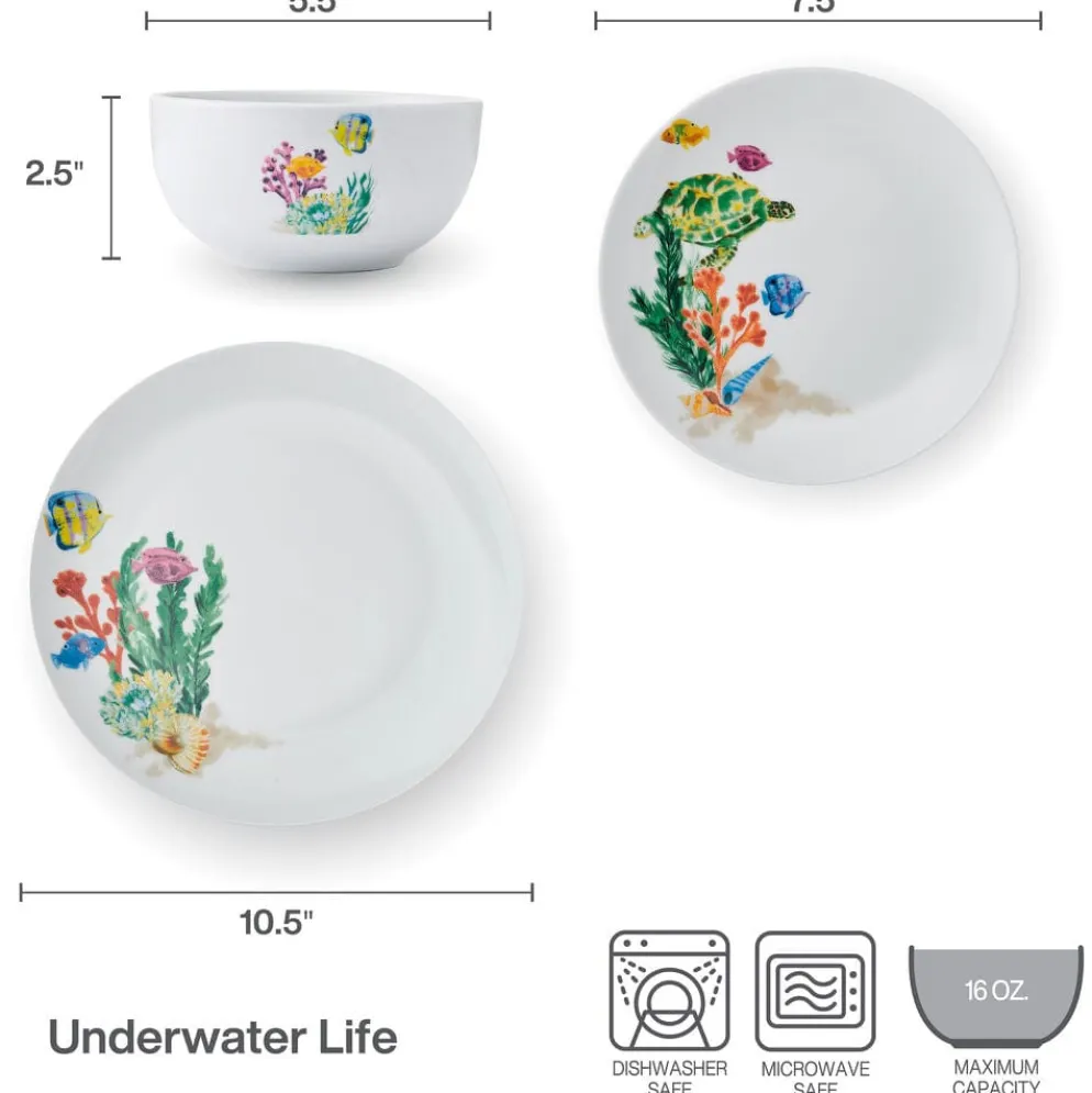 Underwater Life 12 Piece Dinnerware Set, Service for 4