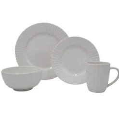 White Embossed 32 Piece Dinnerware Set, Service for 8