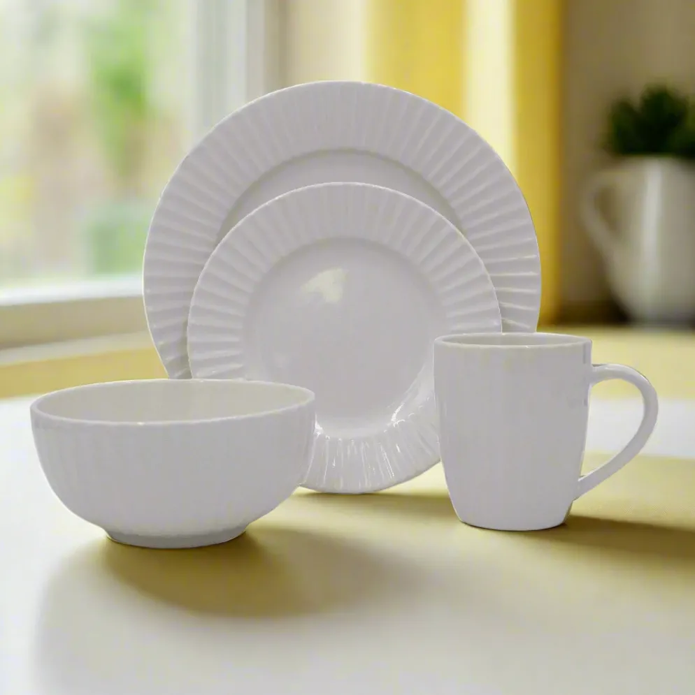 White Embossed 32 Piece Dinnerware Set, Service for 8