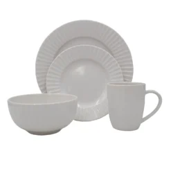 White Embossed 32 Piece Dinnerware Set, Service for 8