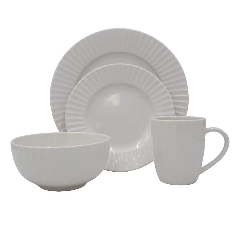 White Embossed 32 Piece Dinnerware Set, Service for 8