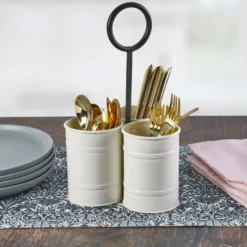 White Flatware Metal Storage Caddy