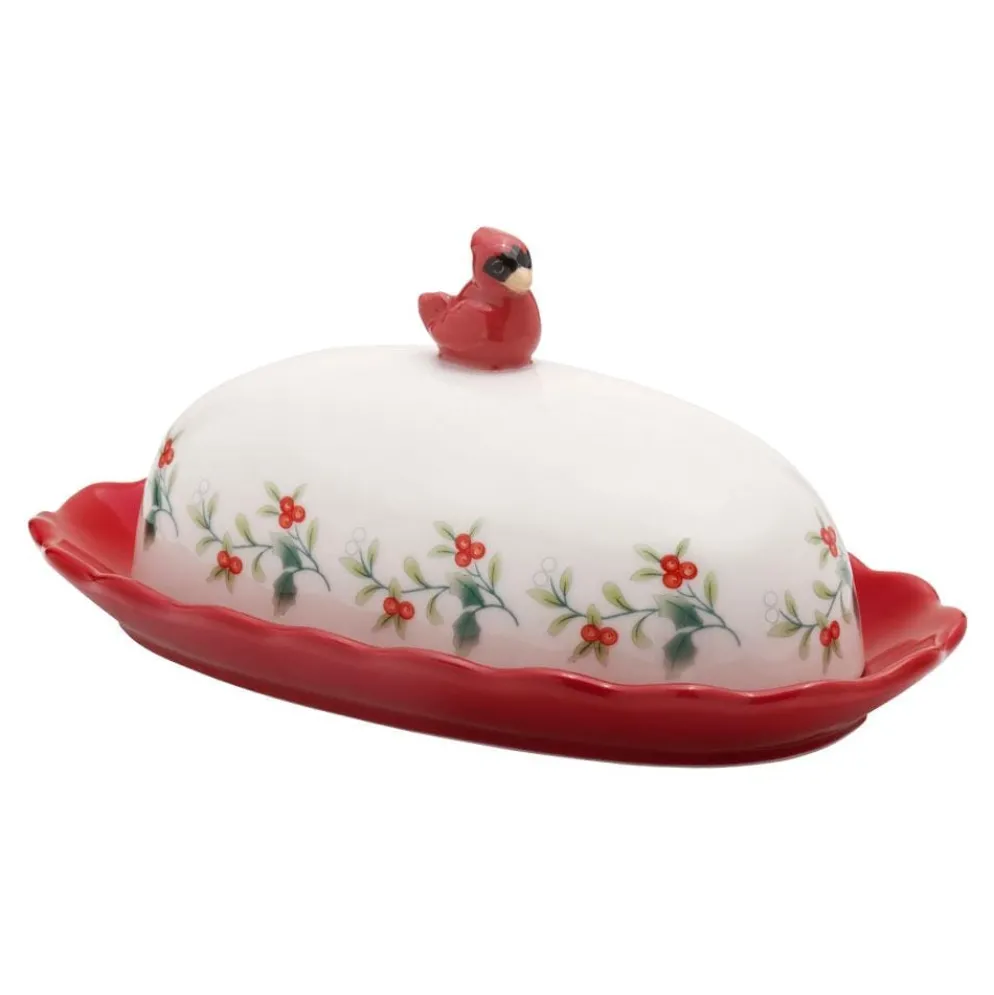 Winterberry® Cardinal Ruffled Butter Dish