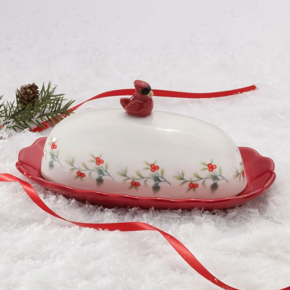 Winterberry® Cardinal Ruffled Butter Dish