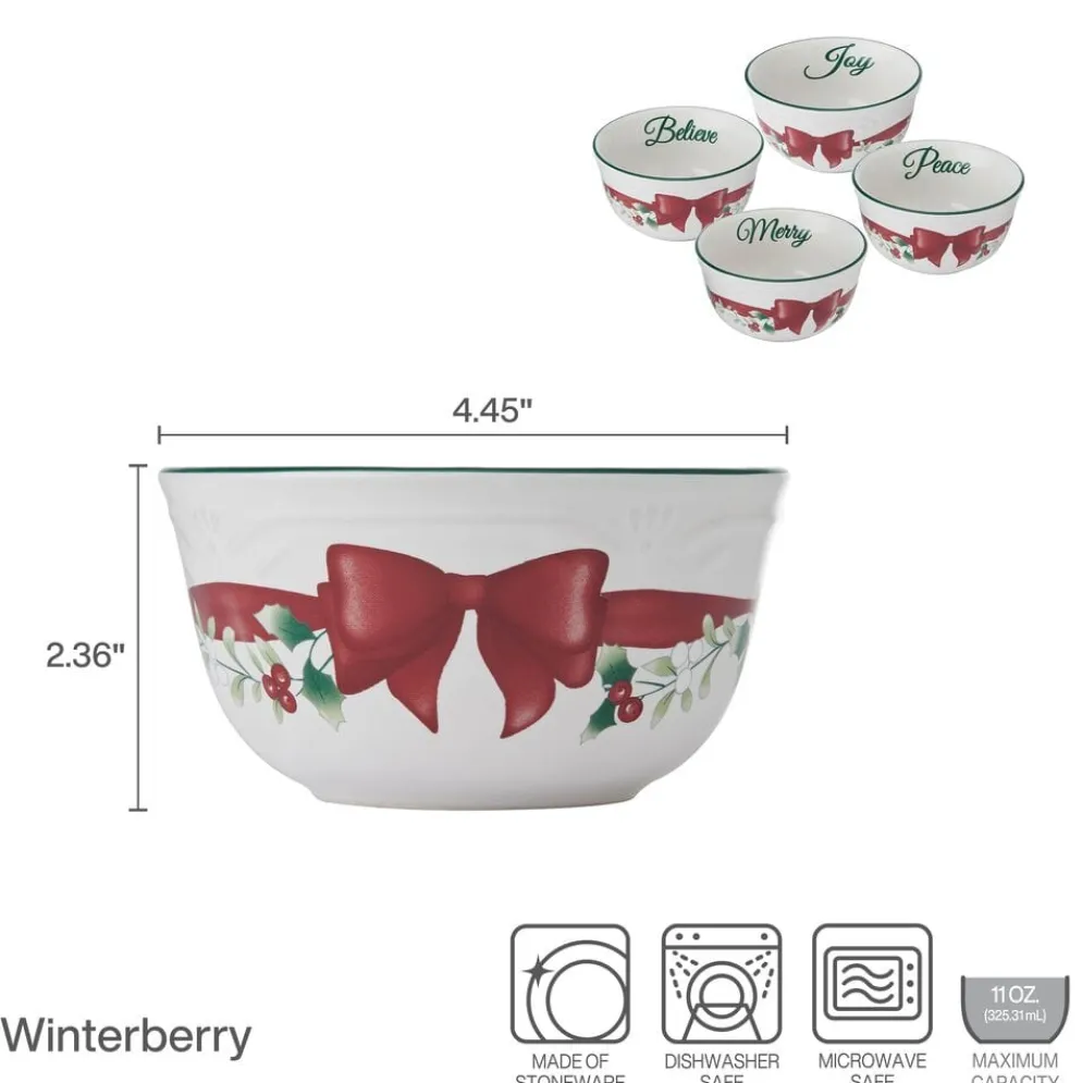 Winterberry® Ribbon Set of 4 Dessert Fruit Bowls