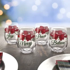 Winterberry® Ribbon Set of 4 Stemless Wine Glasses