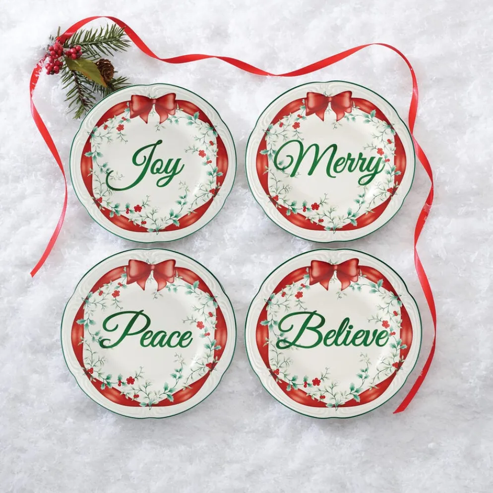 Winterberry® Set of 4 Red Ribbon Salad Plates