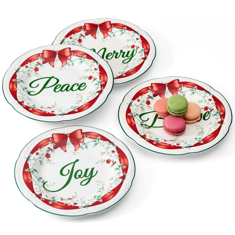Winterberry® Set of 4 Red Ribbon Salad Plates