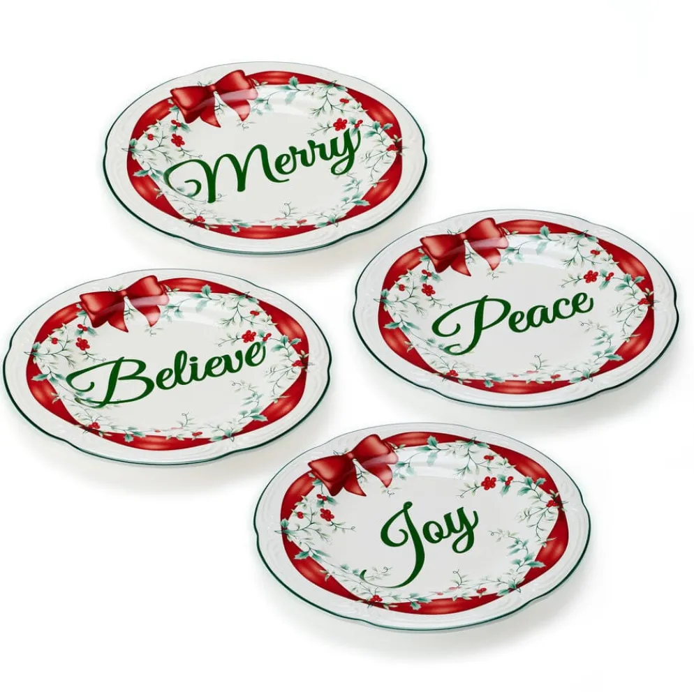 Winterberry® Set of 4 Red Ribbon Salad Plates