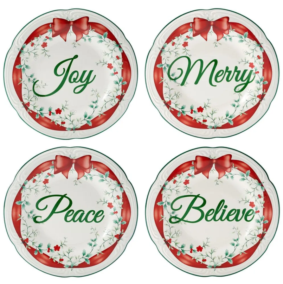 Winterberry® Set of 4 Red Ribbon Salad Plates
