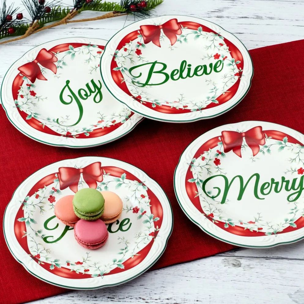 Winterberry® Set of 4 Red Ribbon Salad Plates