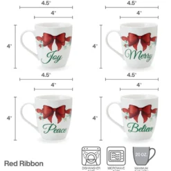 Winterberry® Set of 4 Red Ribbon Sentiment Mugs