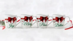 Winterberry® Set of 4 Red Ribbon Sentiment Mugs