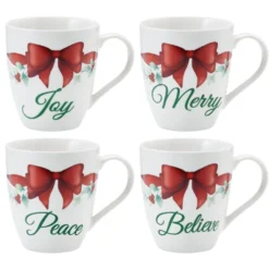 Winterberry® Set of 4 Red Ribbon Sentiment Mugs