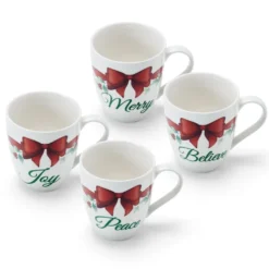Winterberry® Set of 4 Red Ribbon Sentiment Mugs