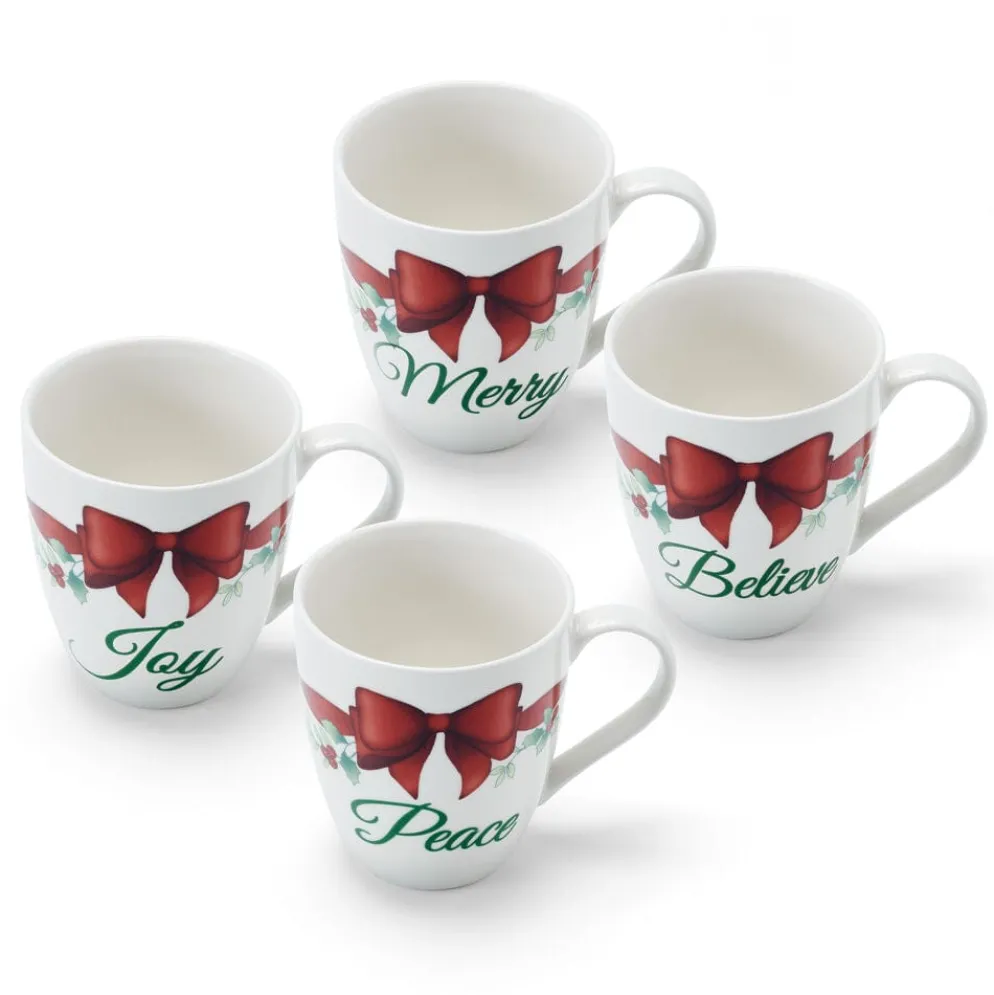 Winterberry® Set of 4 Red Ribbon Sentiment Mugs