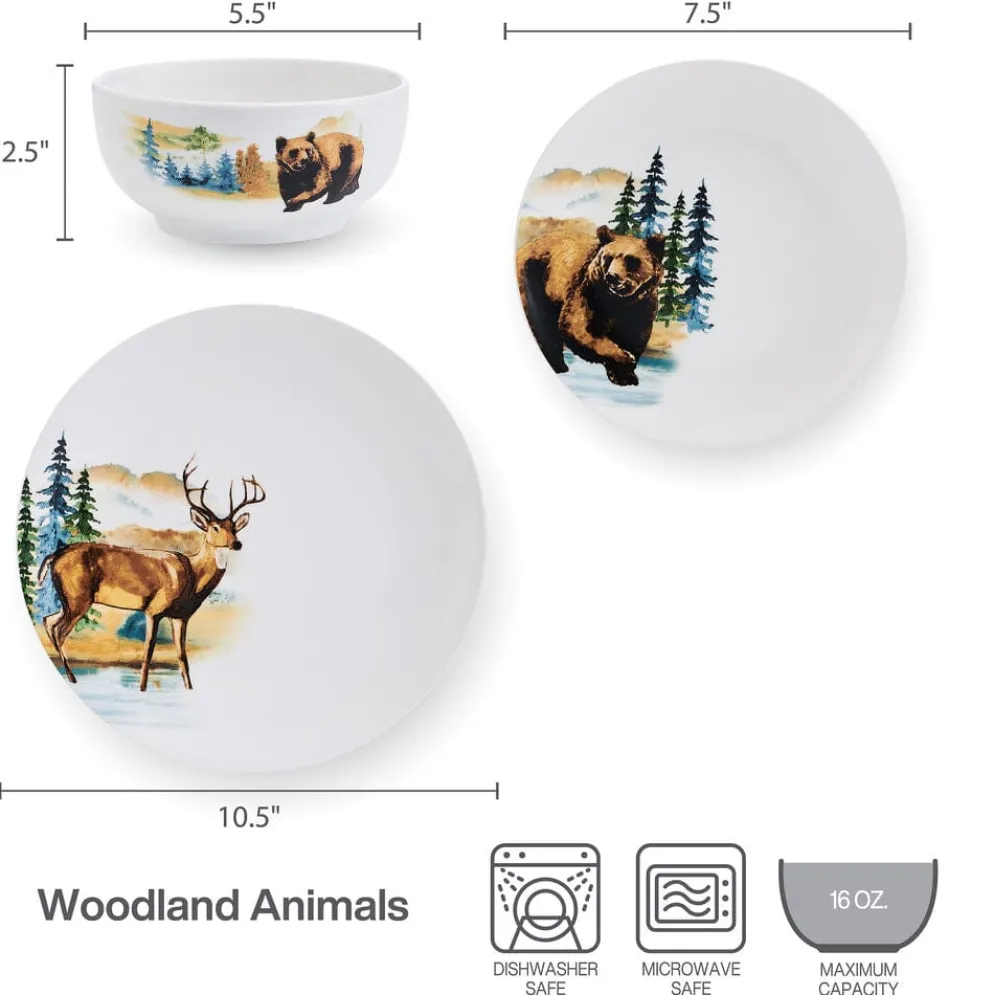 Woodland Animals 12 Piece Dinnerware Set, Service for 4
